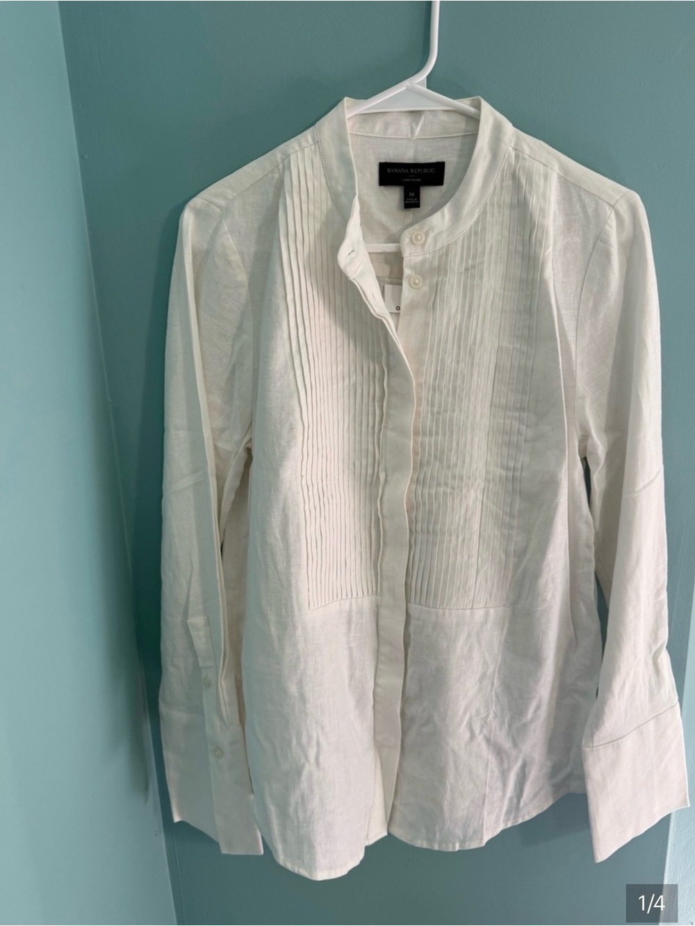 NWT Banana Republic White Pleated Front Mandarin Collar Shirt - Picture 5 of 5